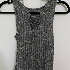 Grey/White Ribbed Tank With Crisscross Detail. Size S. TTS